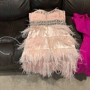 Elegant Pink Feathered Kids Dress
